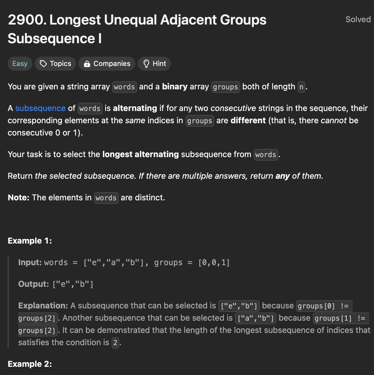 LC: DC 2900: Longest Unequal Adjacent Groups Subsequence 1